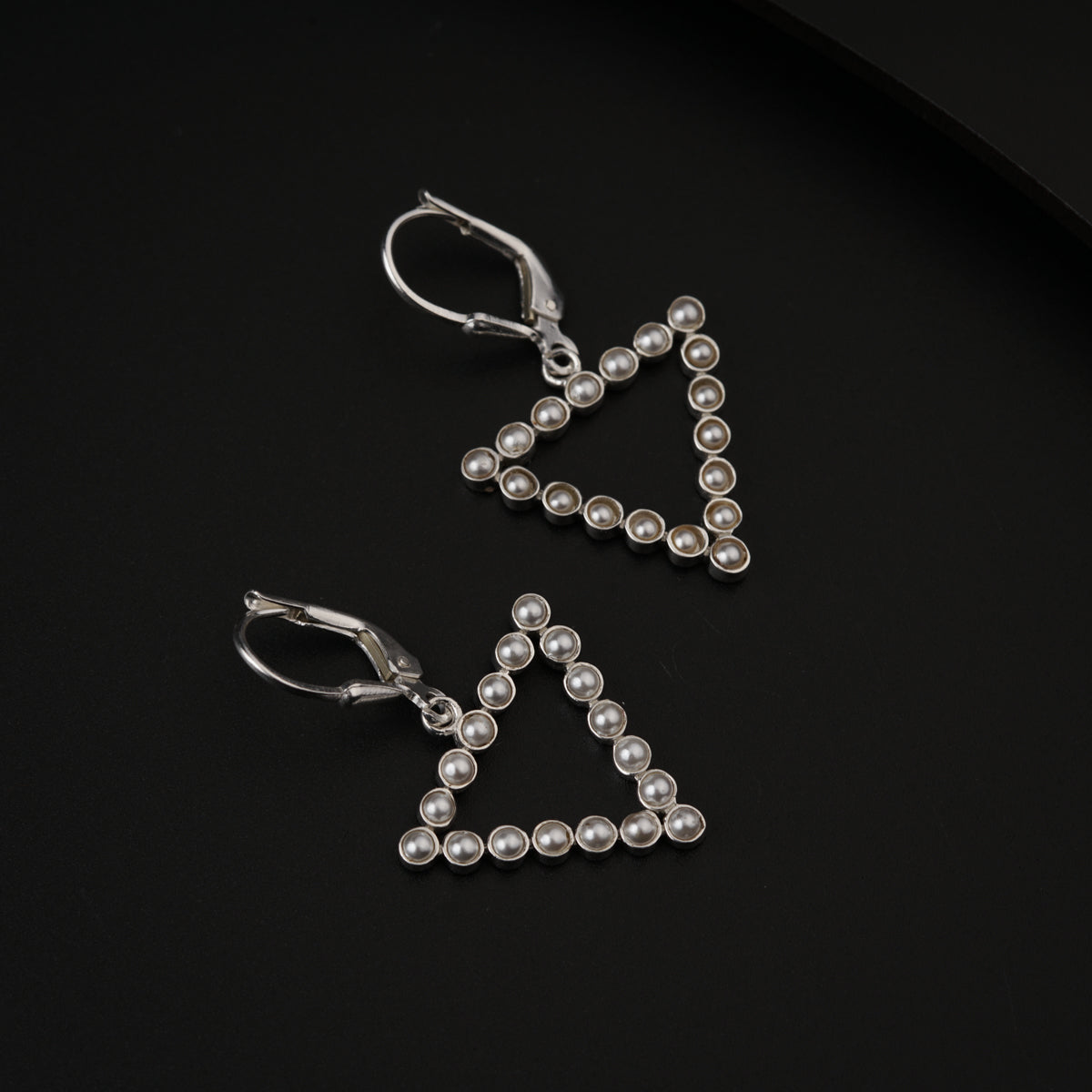 Pearls Studded Triangle Silver Earring