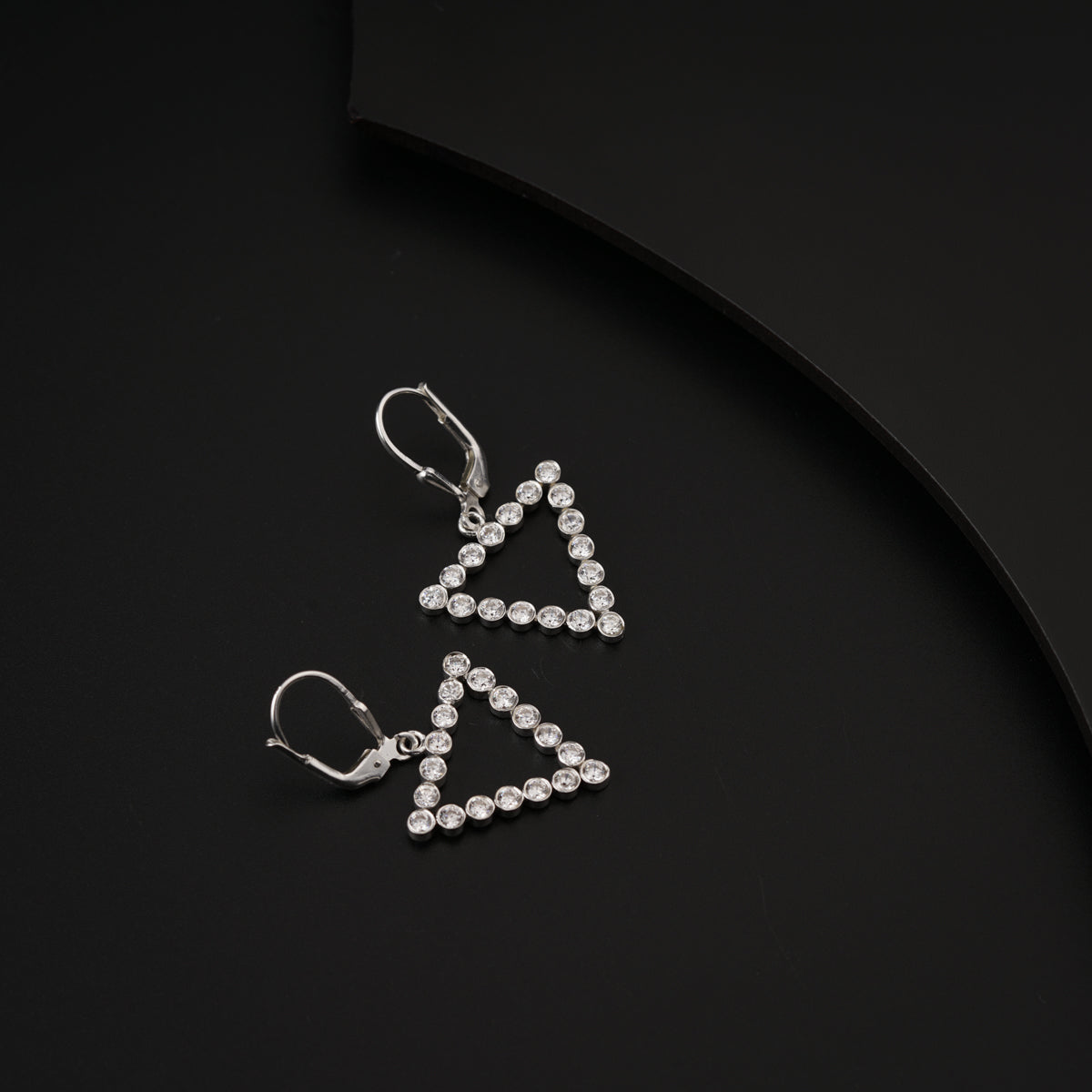 CZ Stone Studded Triangle Silver Earring