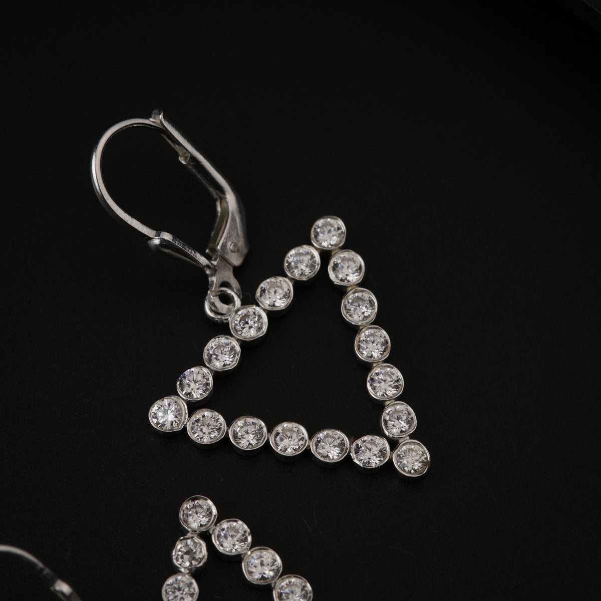 CZ Stone Studded Triangle Silver Earring