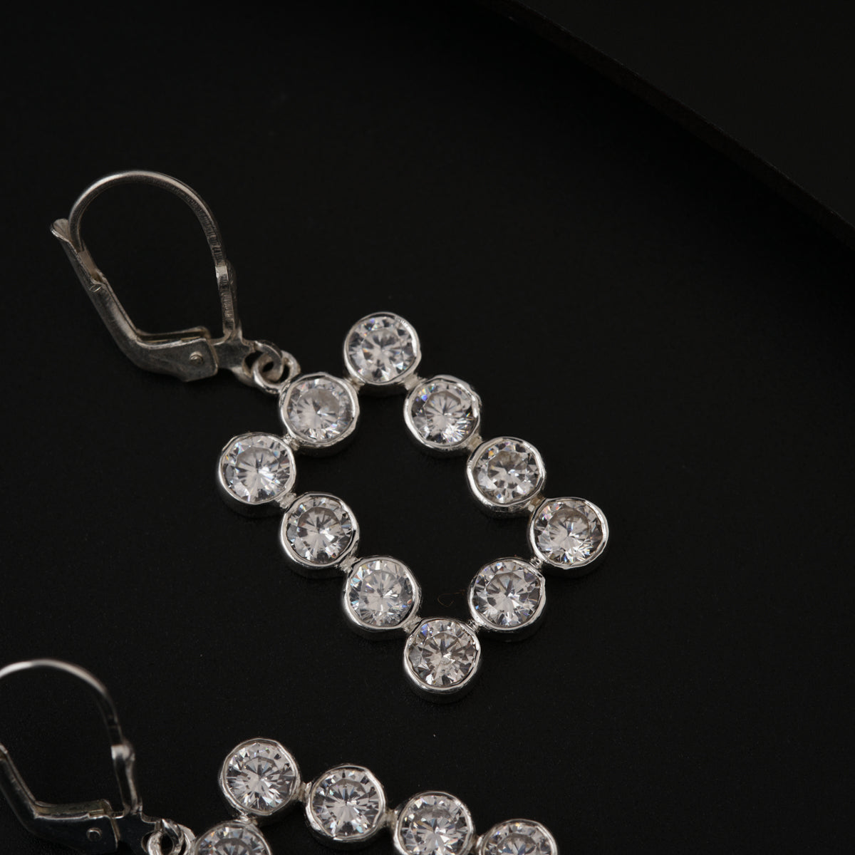 CZ Stone Studded Rectangle Silver Earring