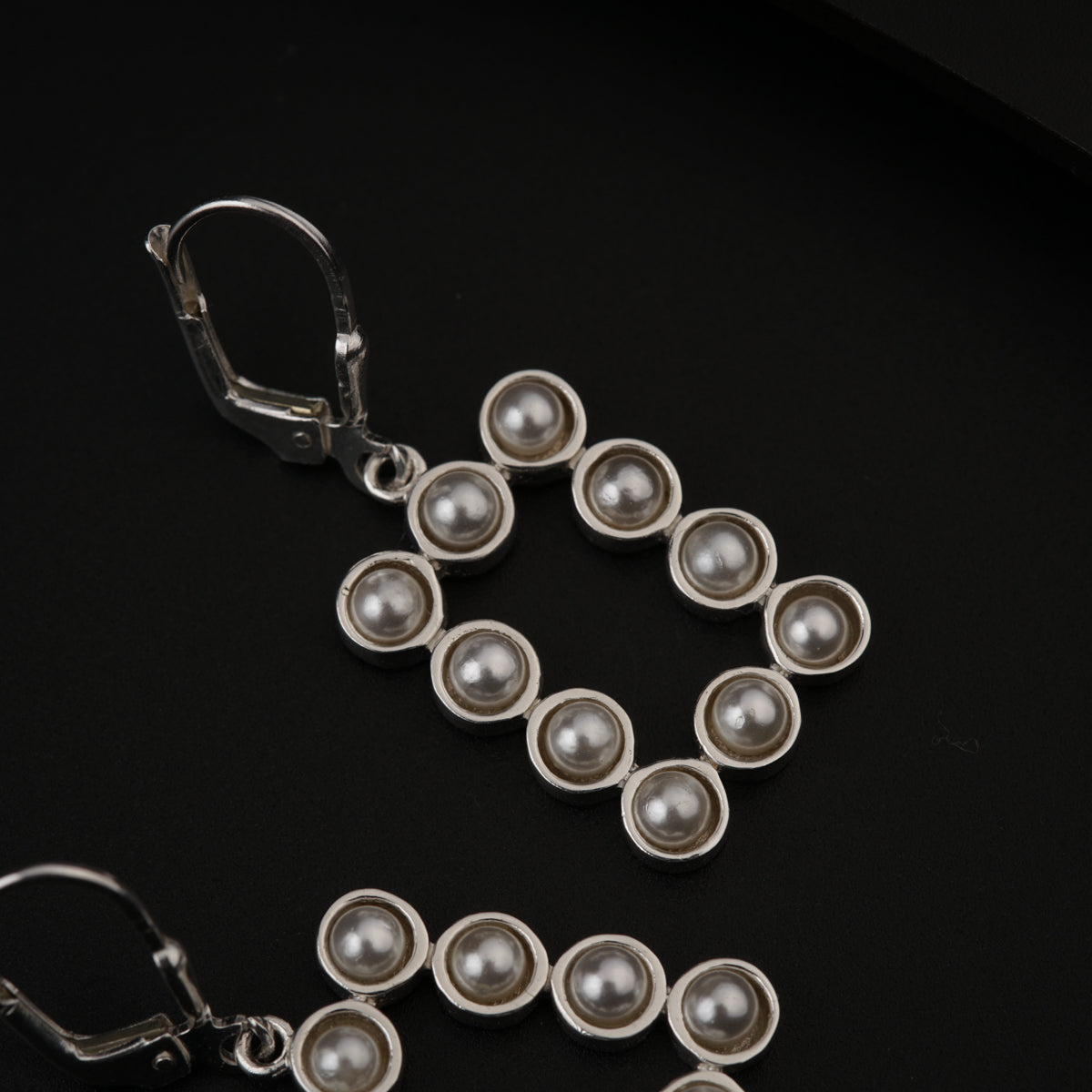 Pearls Studded Rectangle Silver Earring