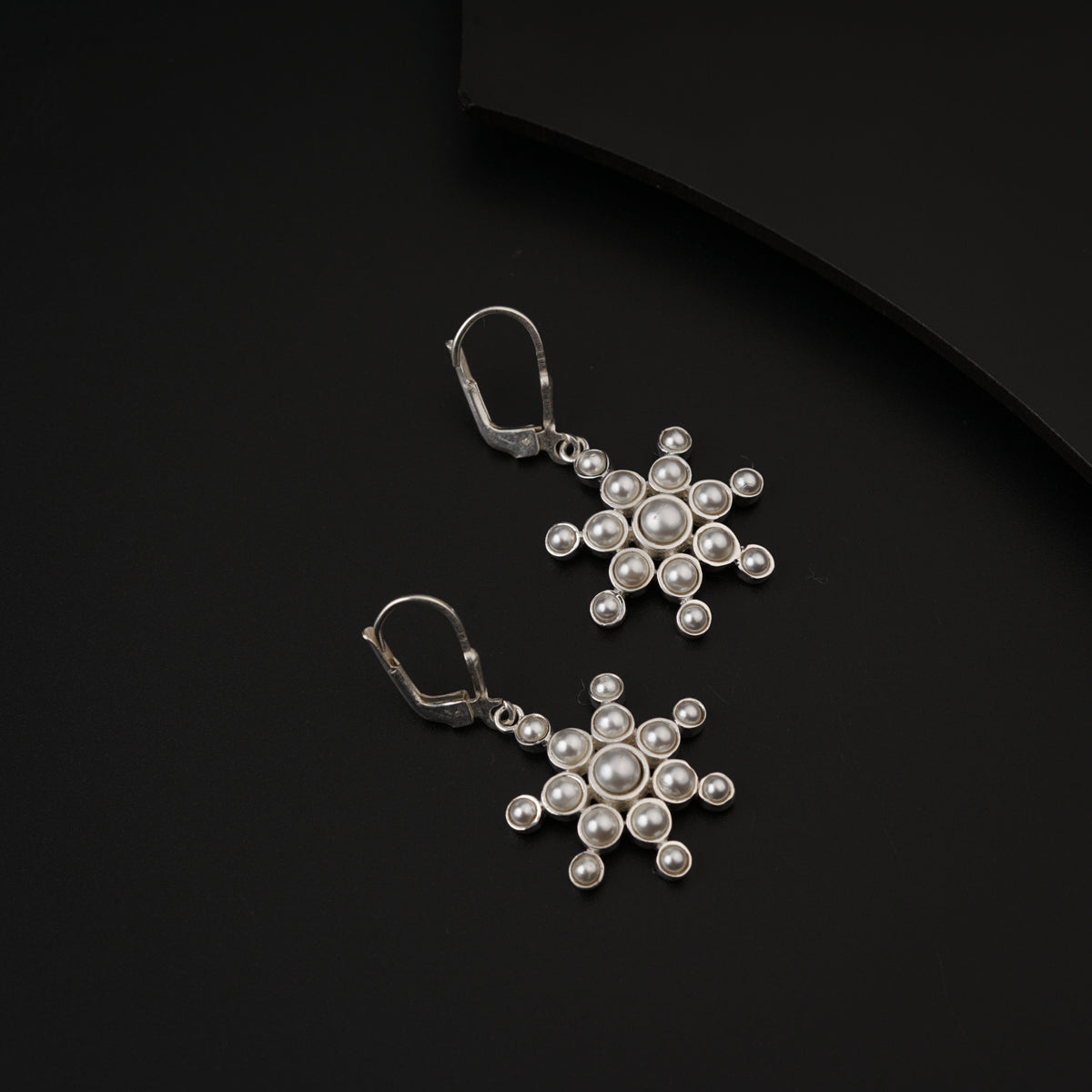 Pearls Studded Snowflake Silver Earring