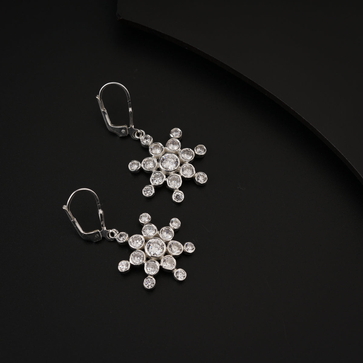 CZ Stone Studded Snowflake Silver Earring