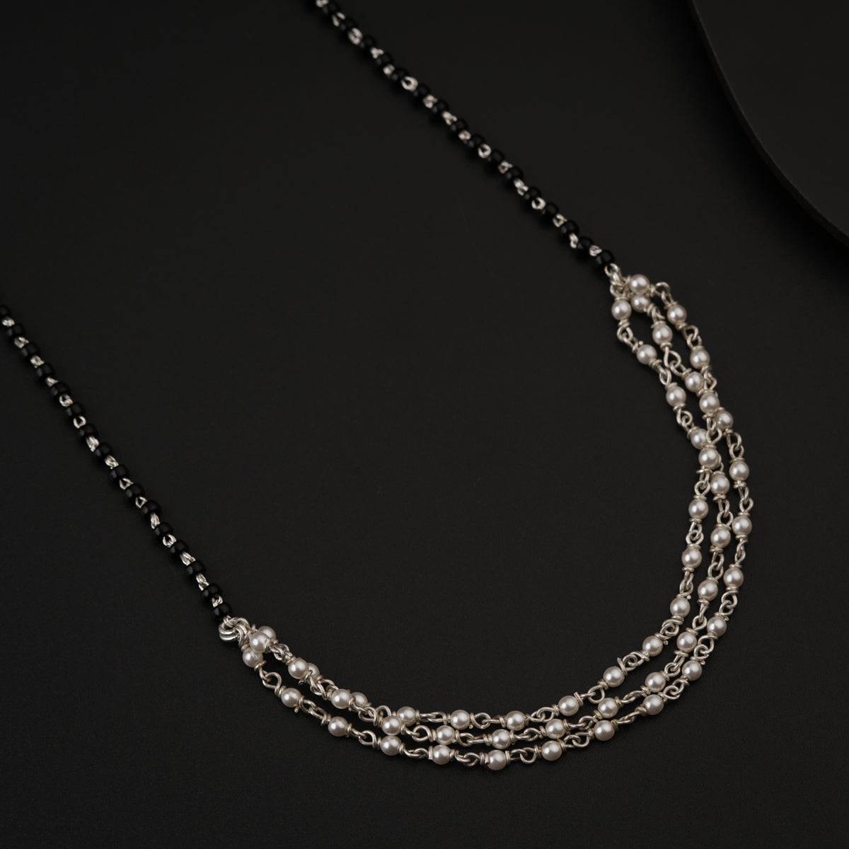 3 Pearl Chain Layers Silver Mangalsutra