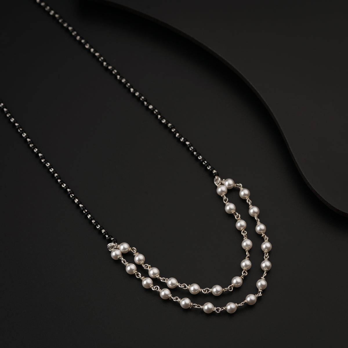 Two Pearl Chain Layers Silver Mangalsutra