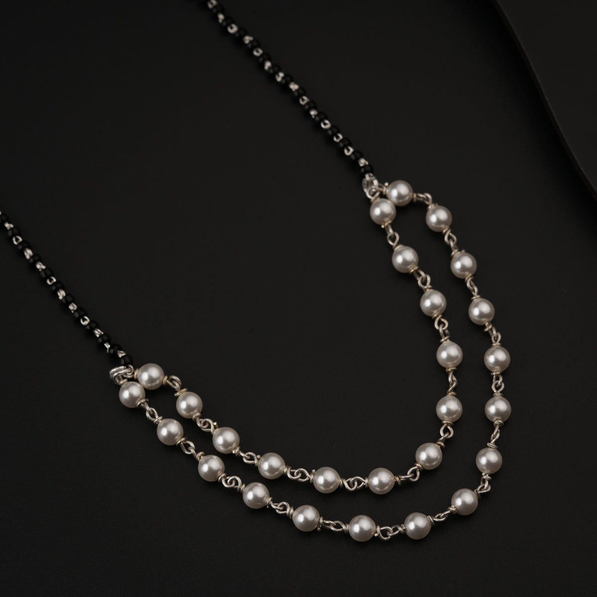 Two Pearl Chain Layers Silver Mangalsutra