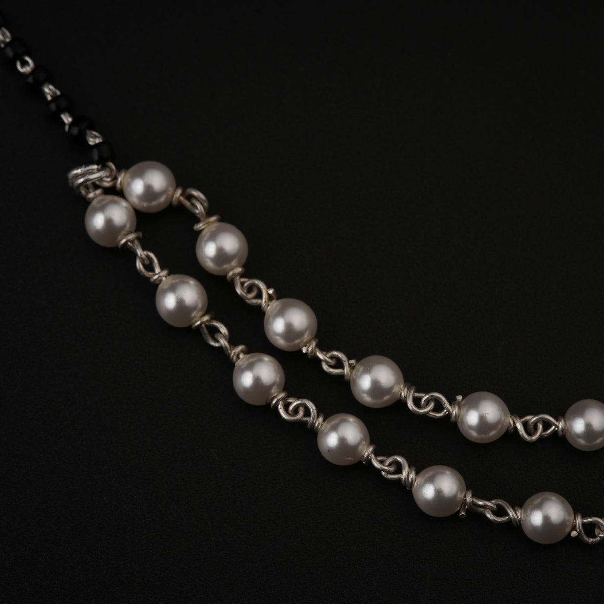 Two Pearl Chain Layers Silver Mangalsutra