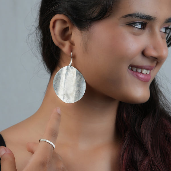 Silver Round Textured Earrings