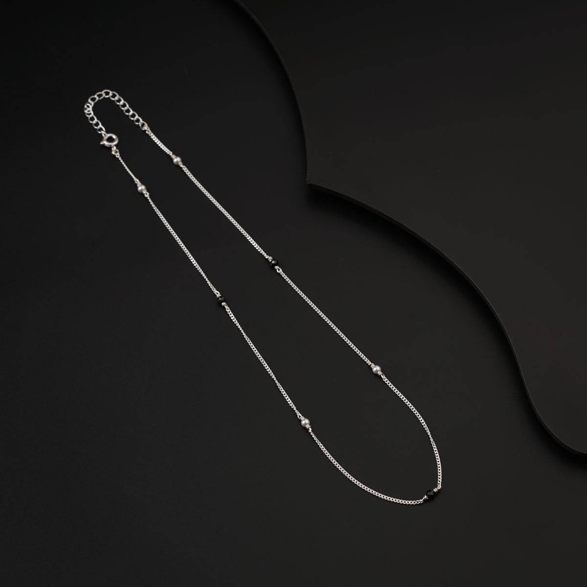 Silver Chain Mangalsutra with Pearls and Black Spinel