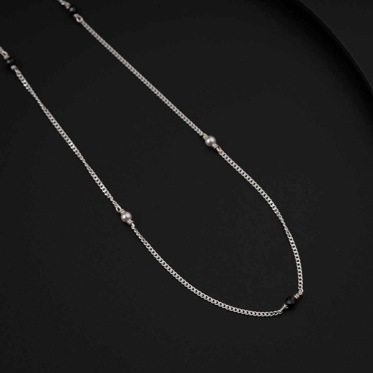 Silver Chain Mangalsutra with Pearls and Black Spinel