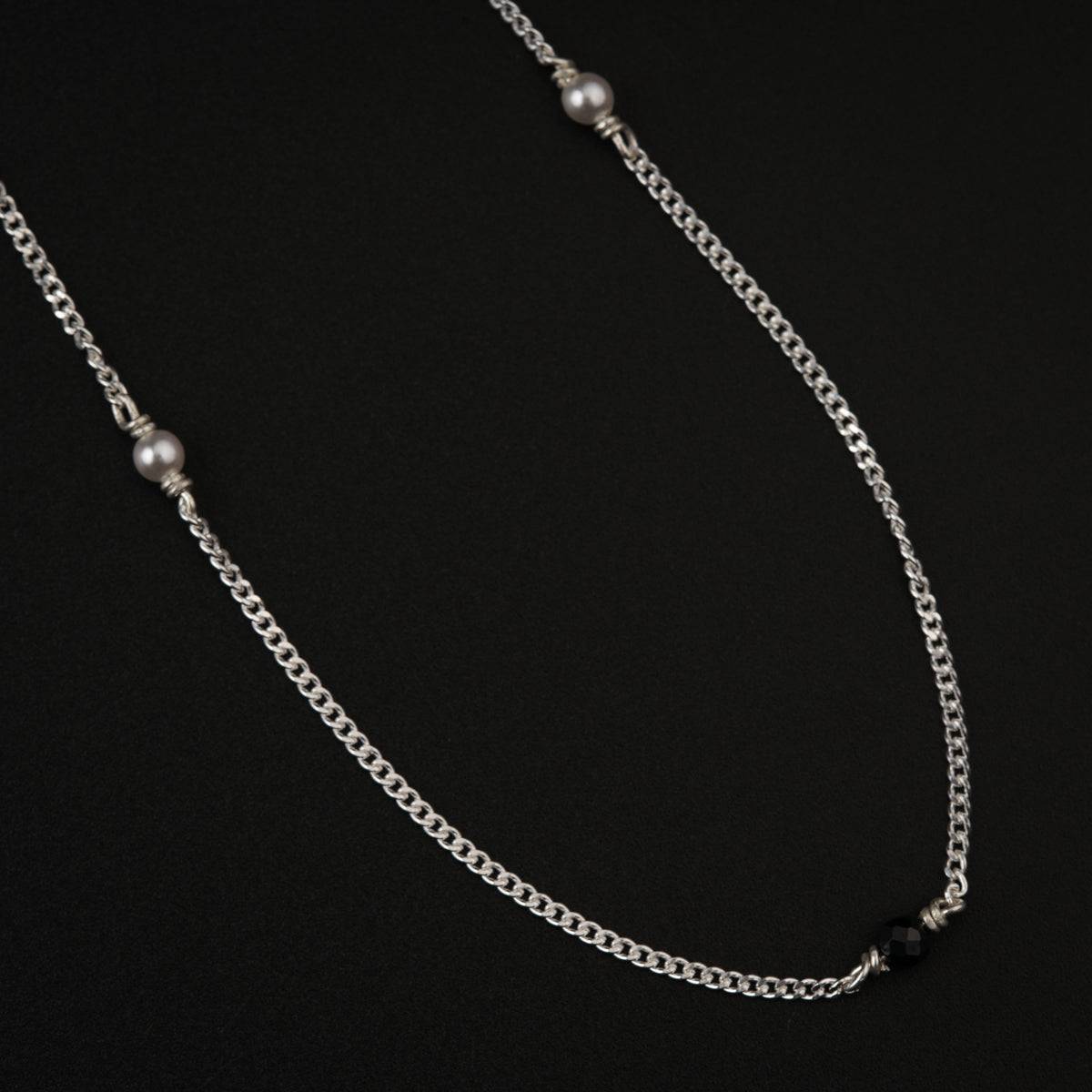 Silver Chain Mangalsutra with Pearls and Black Spinel