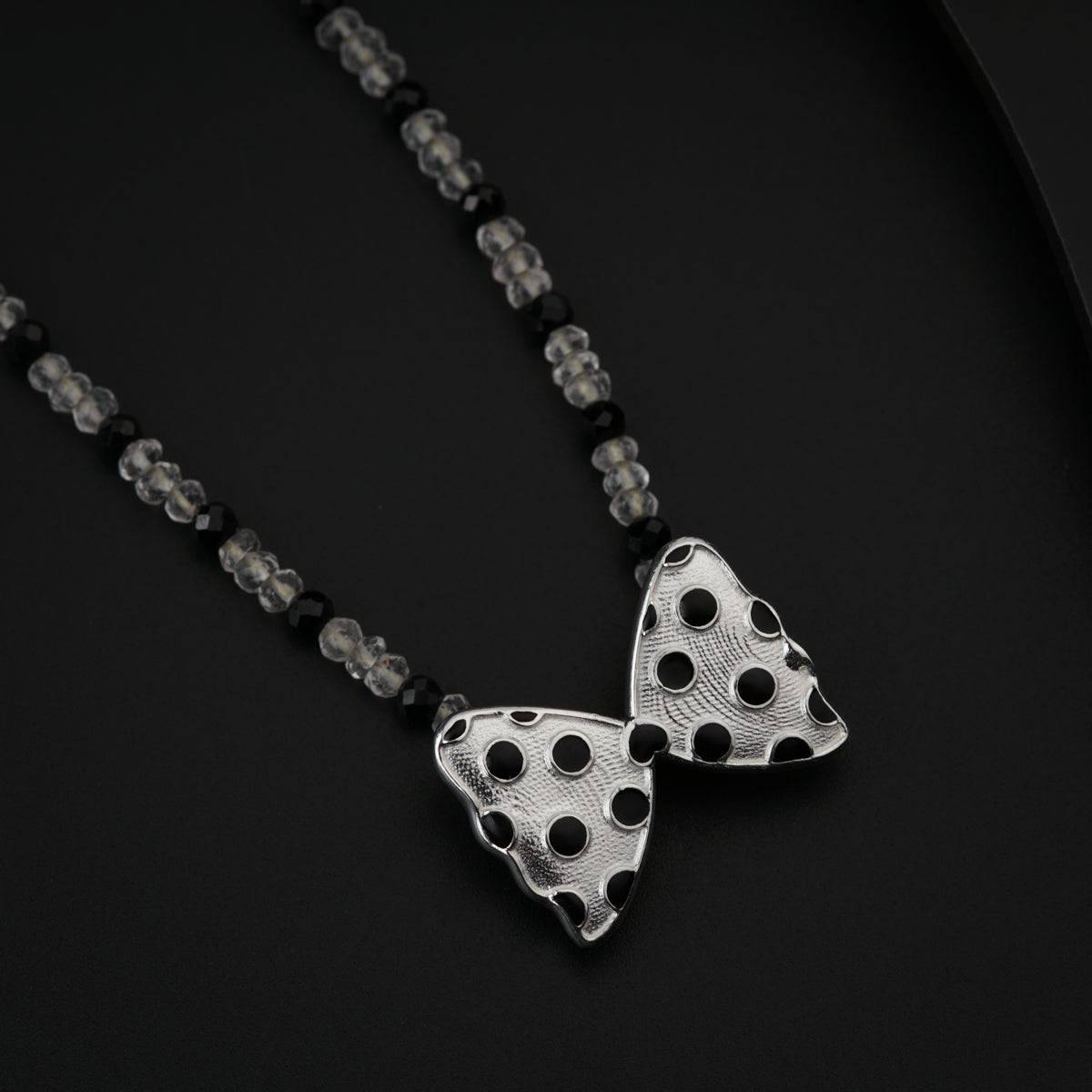 Polka Dots Bow Necklace with Crystals and Black Spinels