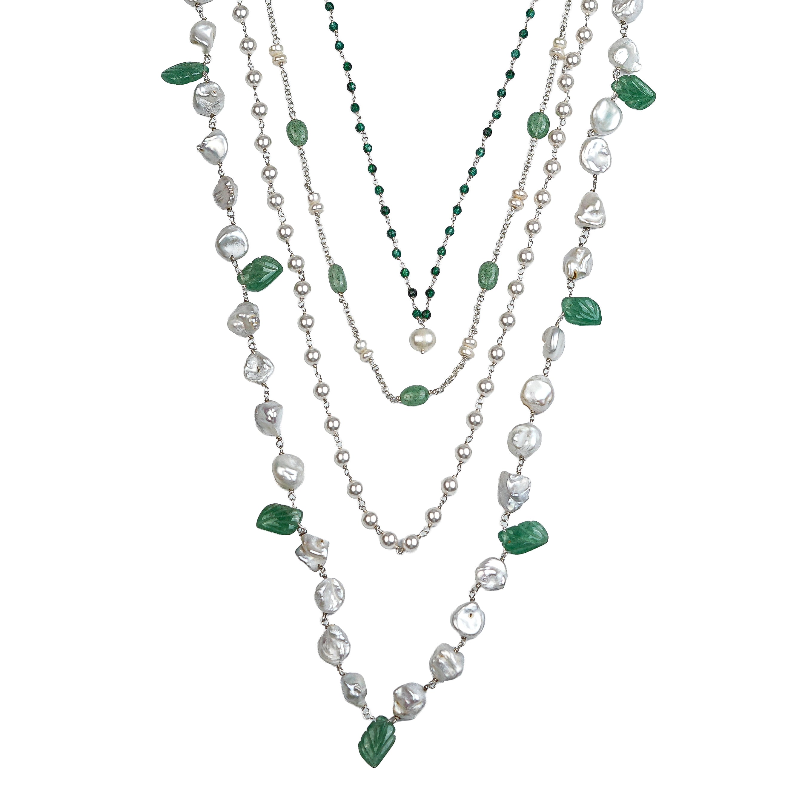 Luxe Necklace – Russian Quartz, Green Onyx & Freshwater Pearls