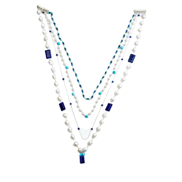 Luxe Necklace – Lapis Lazuli, Turquoise & Baroque Pearls