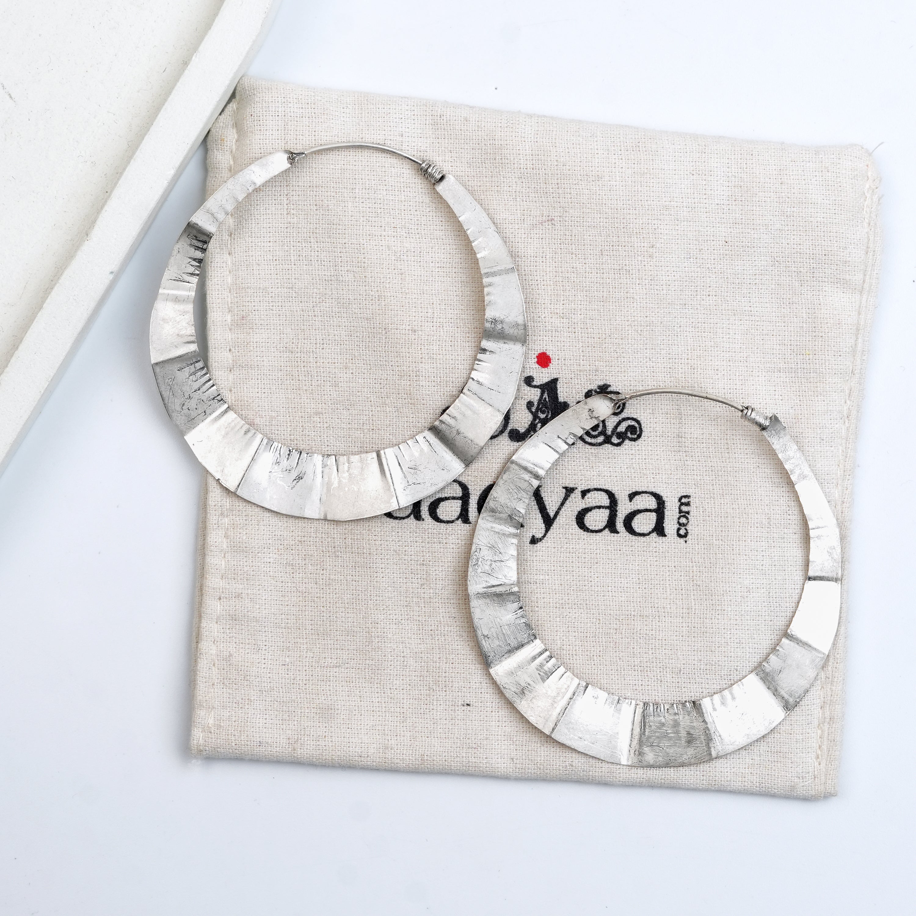 Silver Textured Hoop Earrings