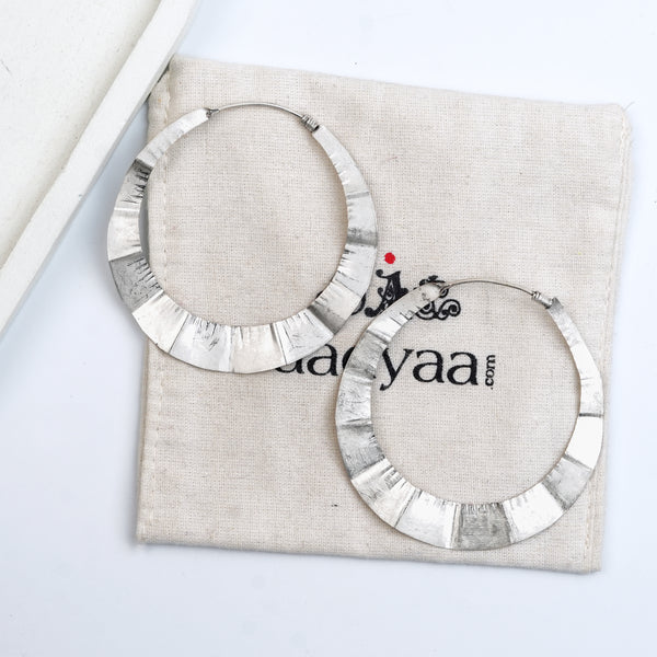 Silver Textured Hoop Earrings