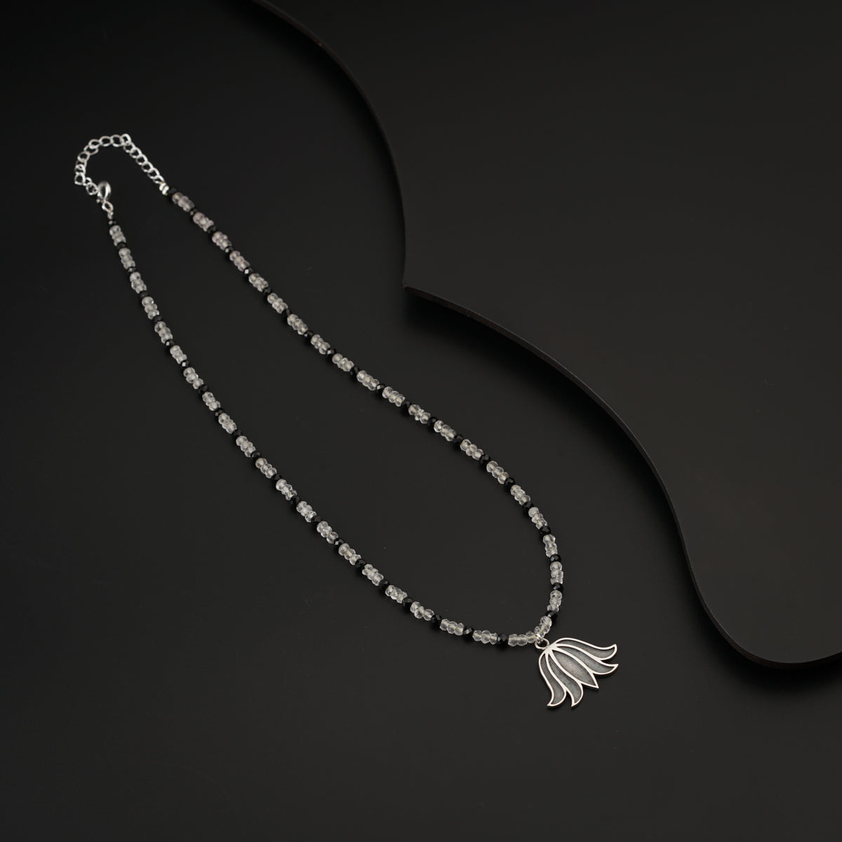 Lotus Necklace with Crystals and Black Spinel