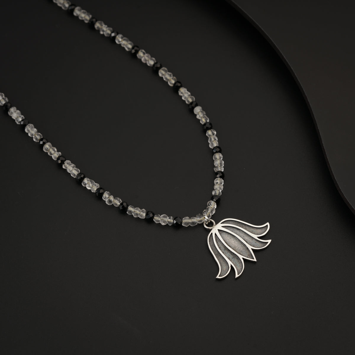 Lotus Necklace with Crystals and Black Spinel