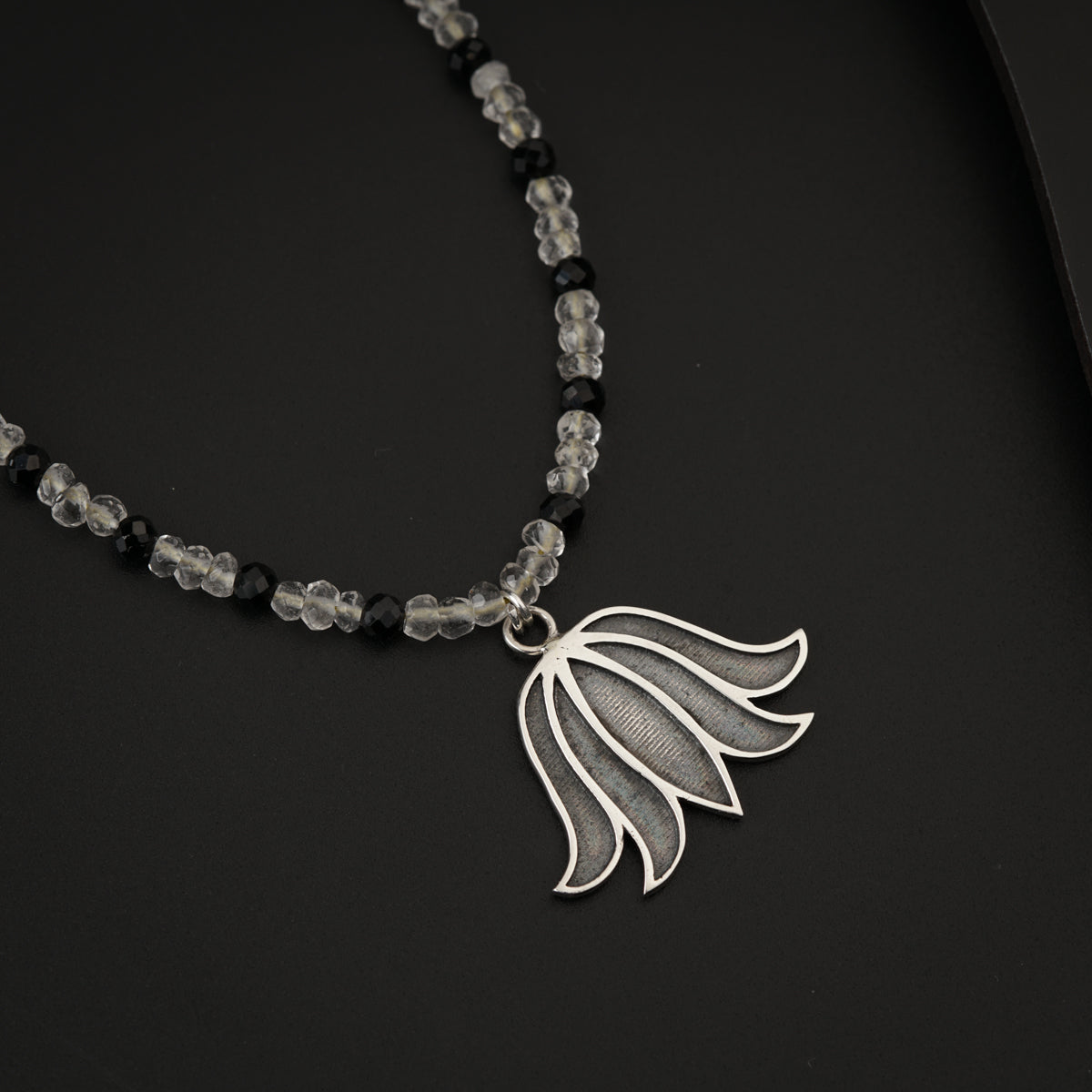 Lotus Necklace with Crystals and Black Spinel