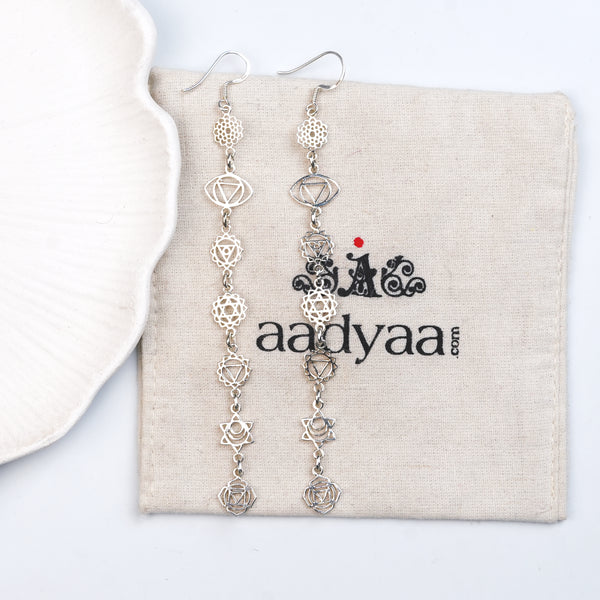 Seven Chakra Silver Earrings