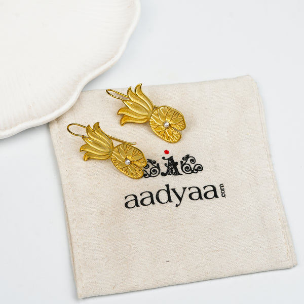 Lotus & Leaf Silver Earrings | 22K Gold-Plated