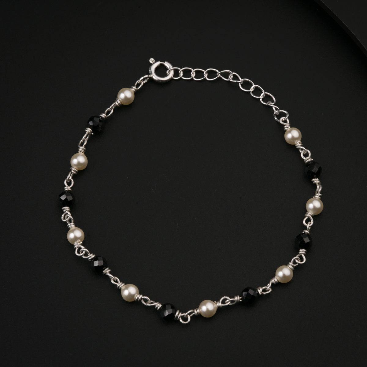 Sterling silver Chain 2024 Bracelet W/ Black Pearl