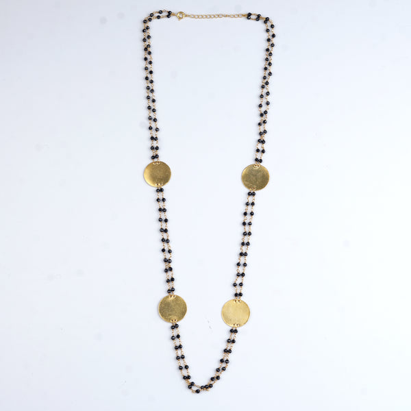 Coin Necklace with Black Spinels | 22K Gold-Plated