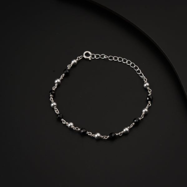 Silver Bracelet Black Spinel & Silver Beads