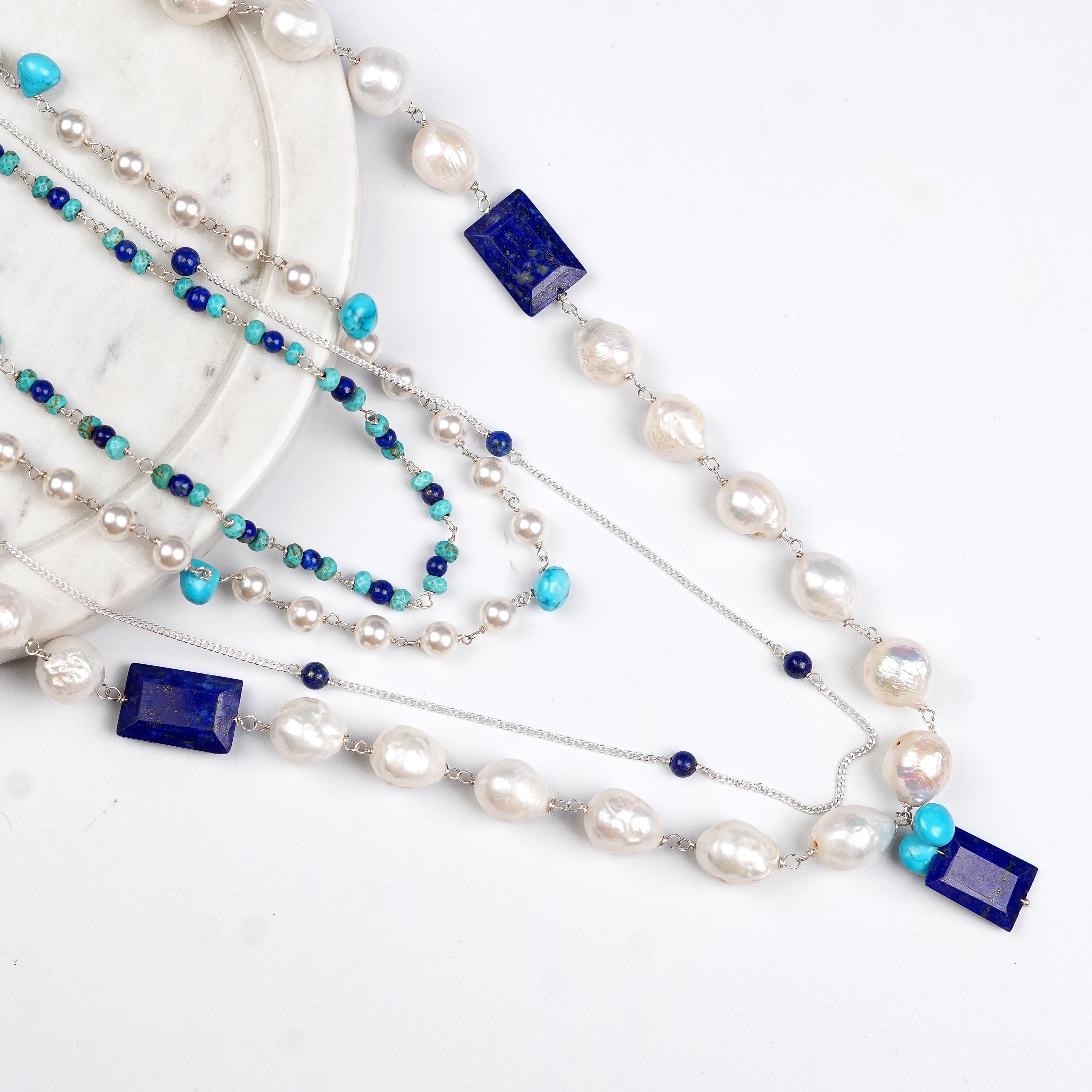 Luxe Necklace – Lapis Lazuli, Turquoise & Baroque Pearls