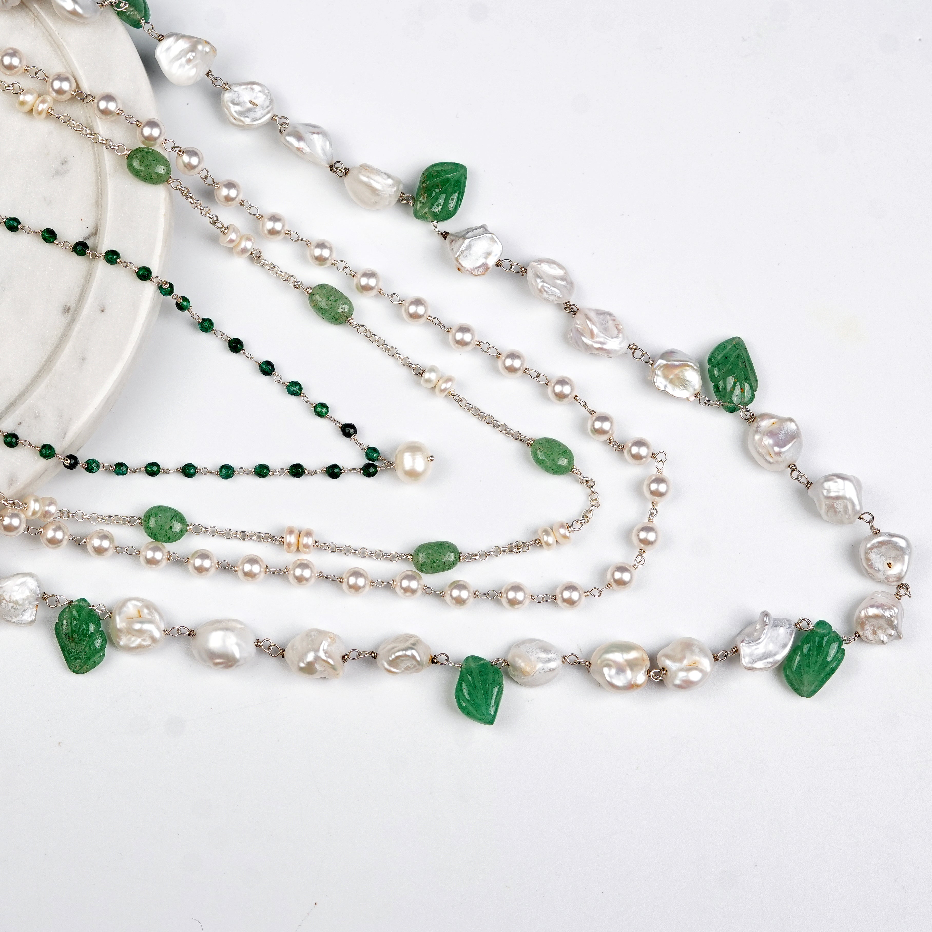 Luxe Necklace – Russian Quartz, Green Onyx & Freshwater Pearls