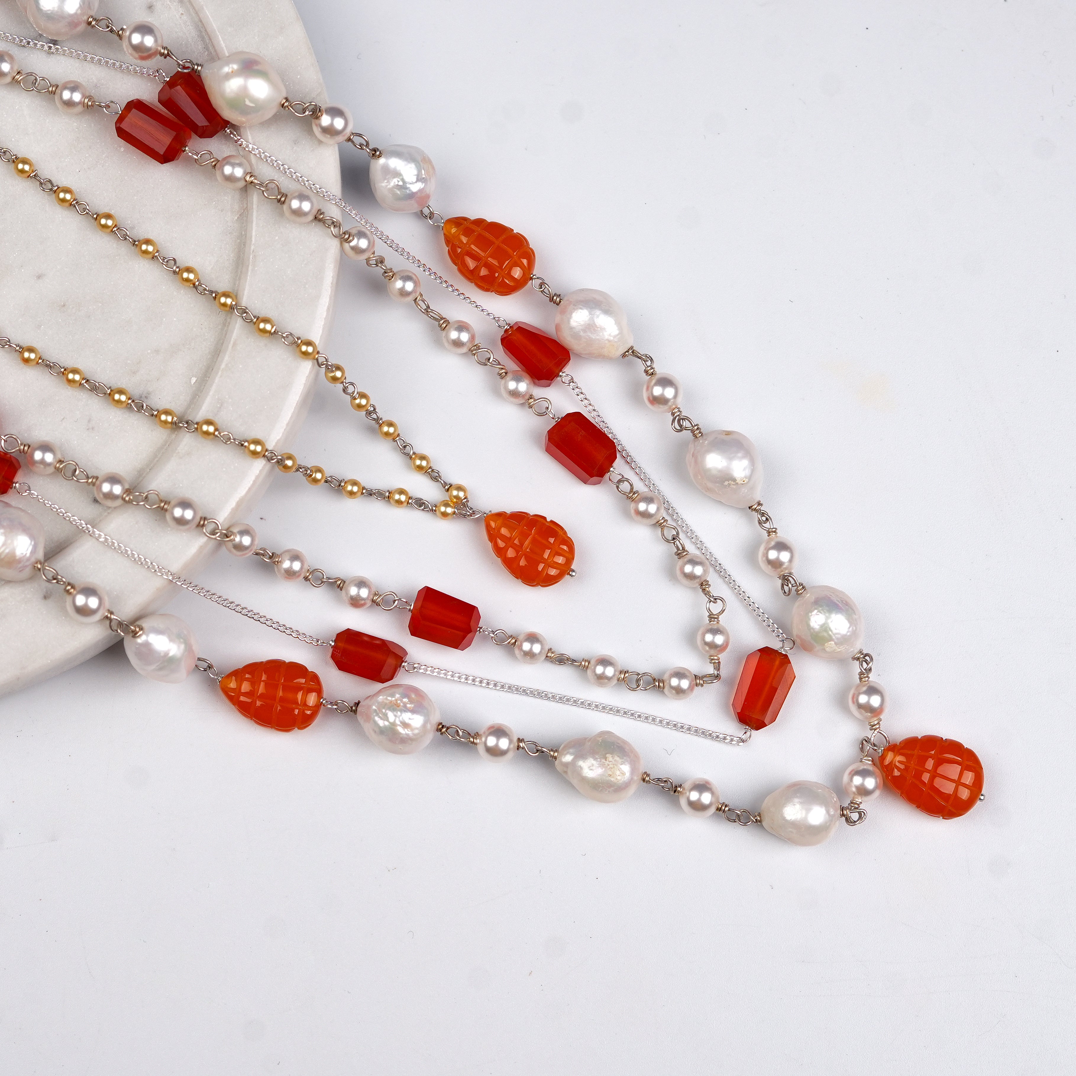 Luxe Necklace – Carnelian & Baroque Pearls