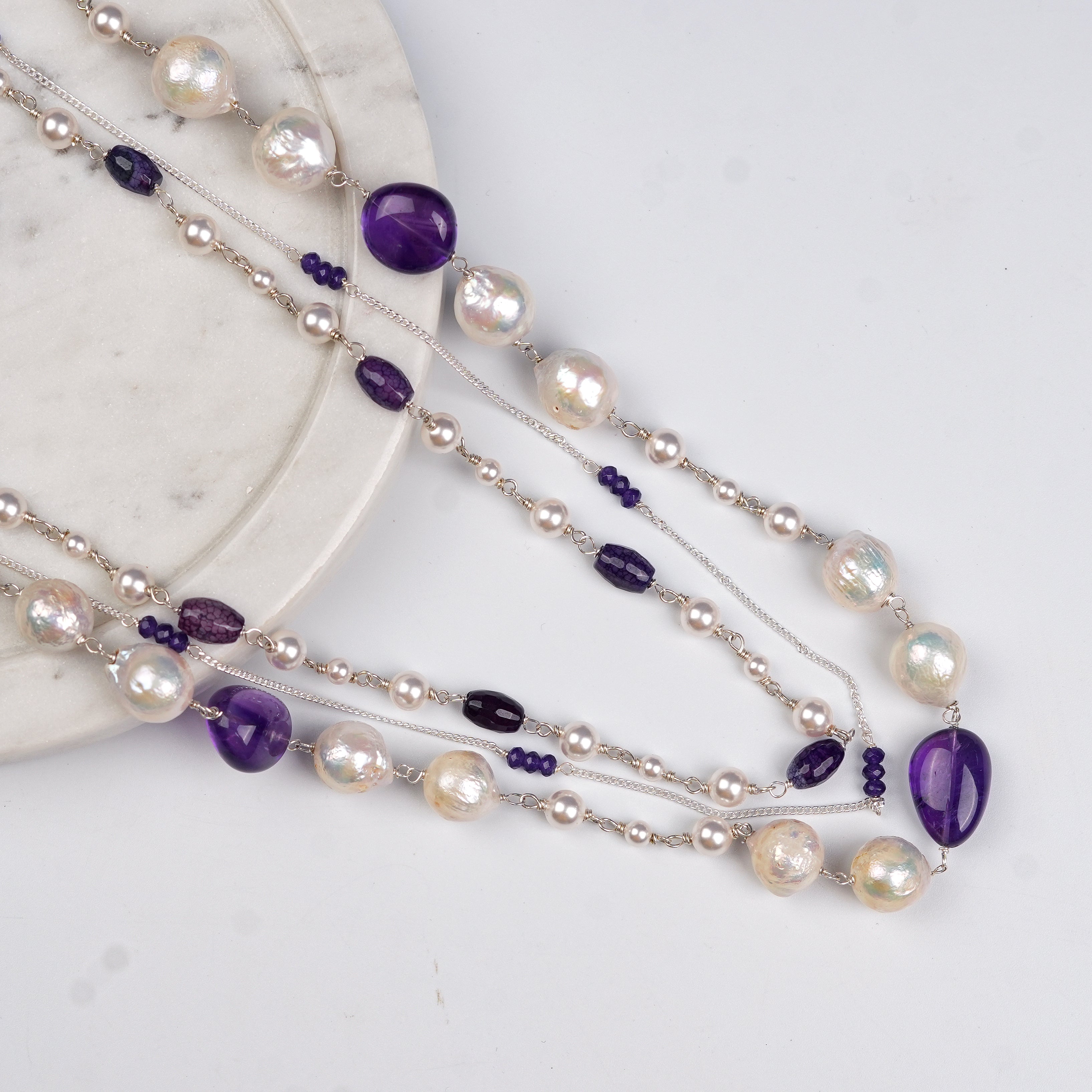 Luxe Necklace – Amethyst & Freshwater Pearls