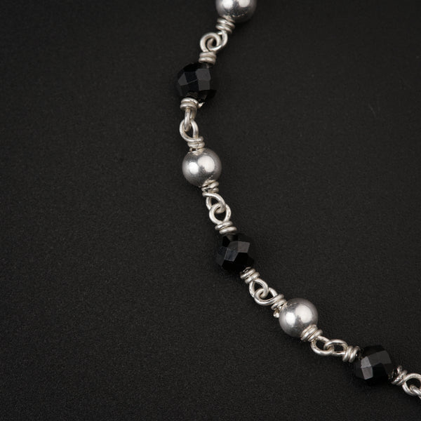 Silver Bracelet Black Spinel & Silver Beads