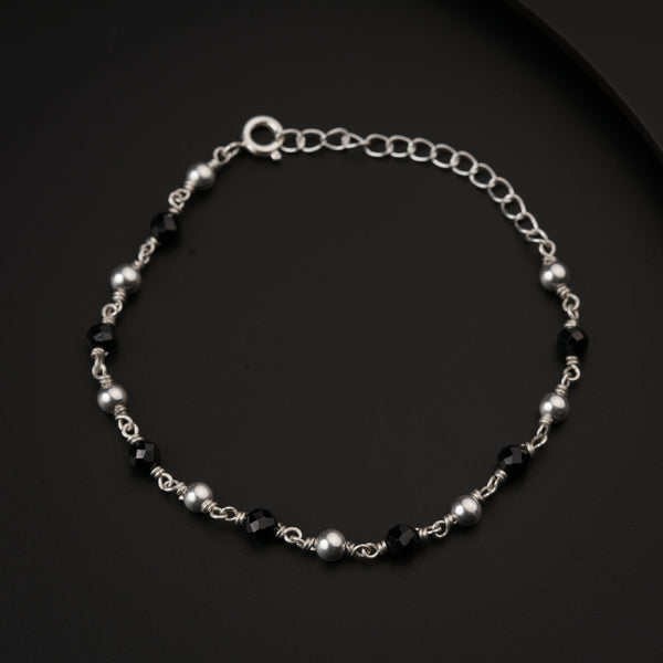 Silver Bracelet Black Spinel & Silver Beads