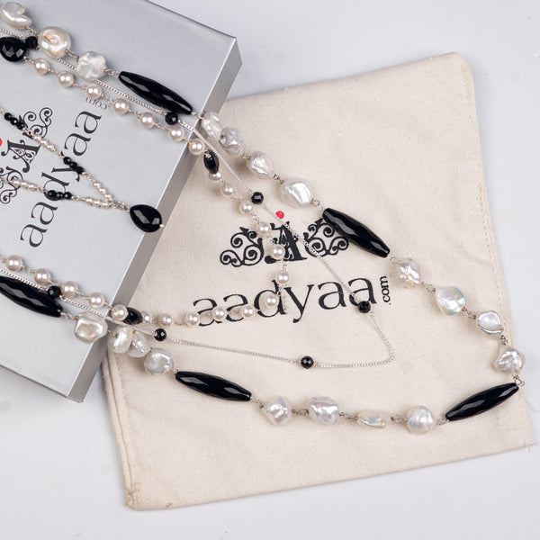 Luxe Necklace – Black Spinel & Baroque Pearls