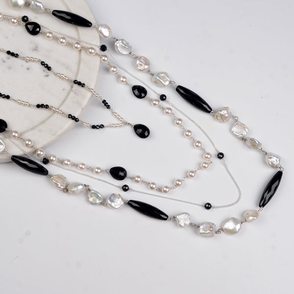 Luxe Necklace – Black Spinel & Baroque Pearls