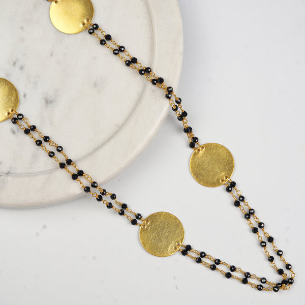 Coin Necklace with Black Spinels | 22K Gold-Plated