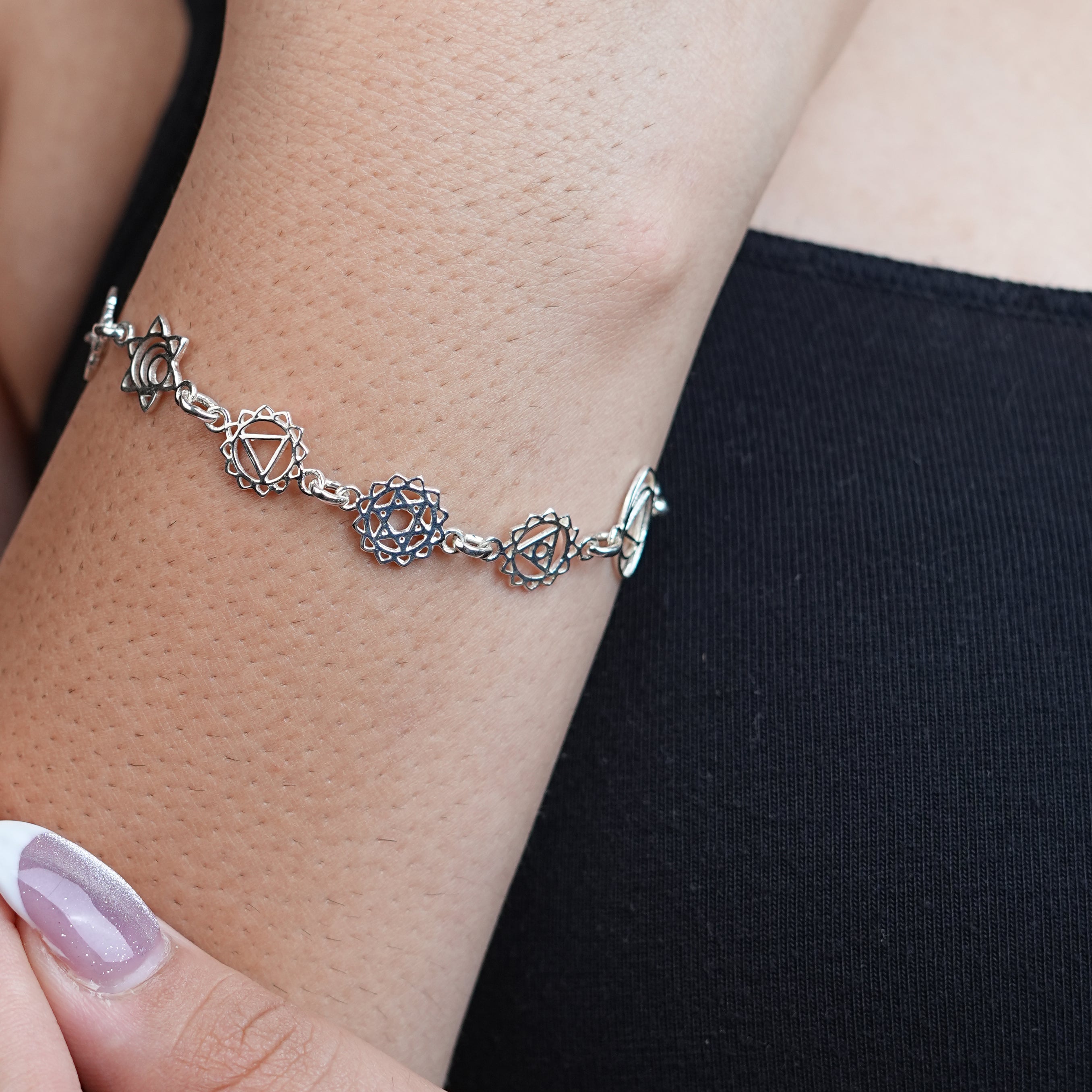 Seven Chakra Silver Bracelet