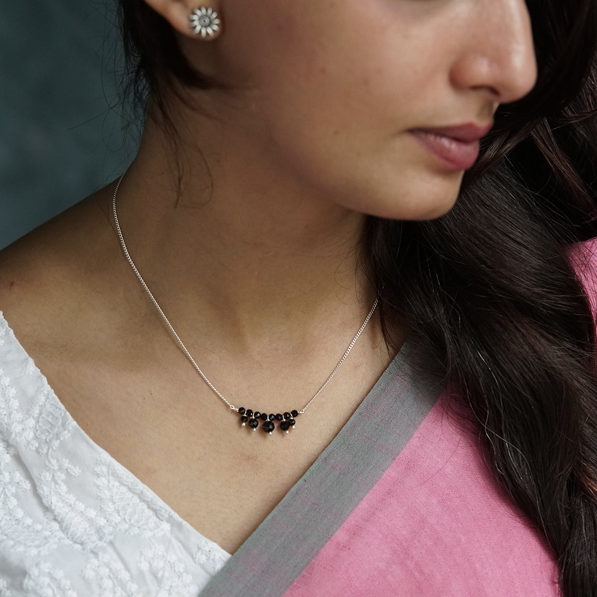 Black Spinel Silver Chain Mangalsutra