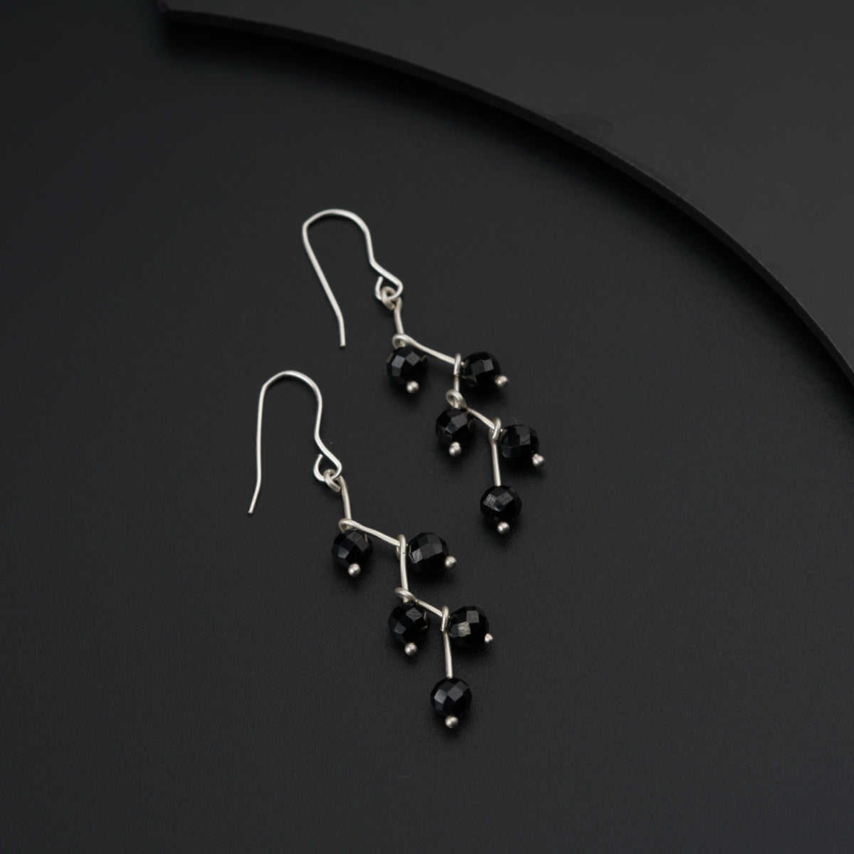 Silver Zigzag Earrings with Black Spinel