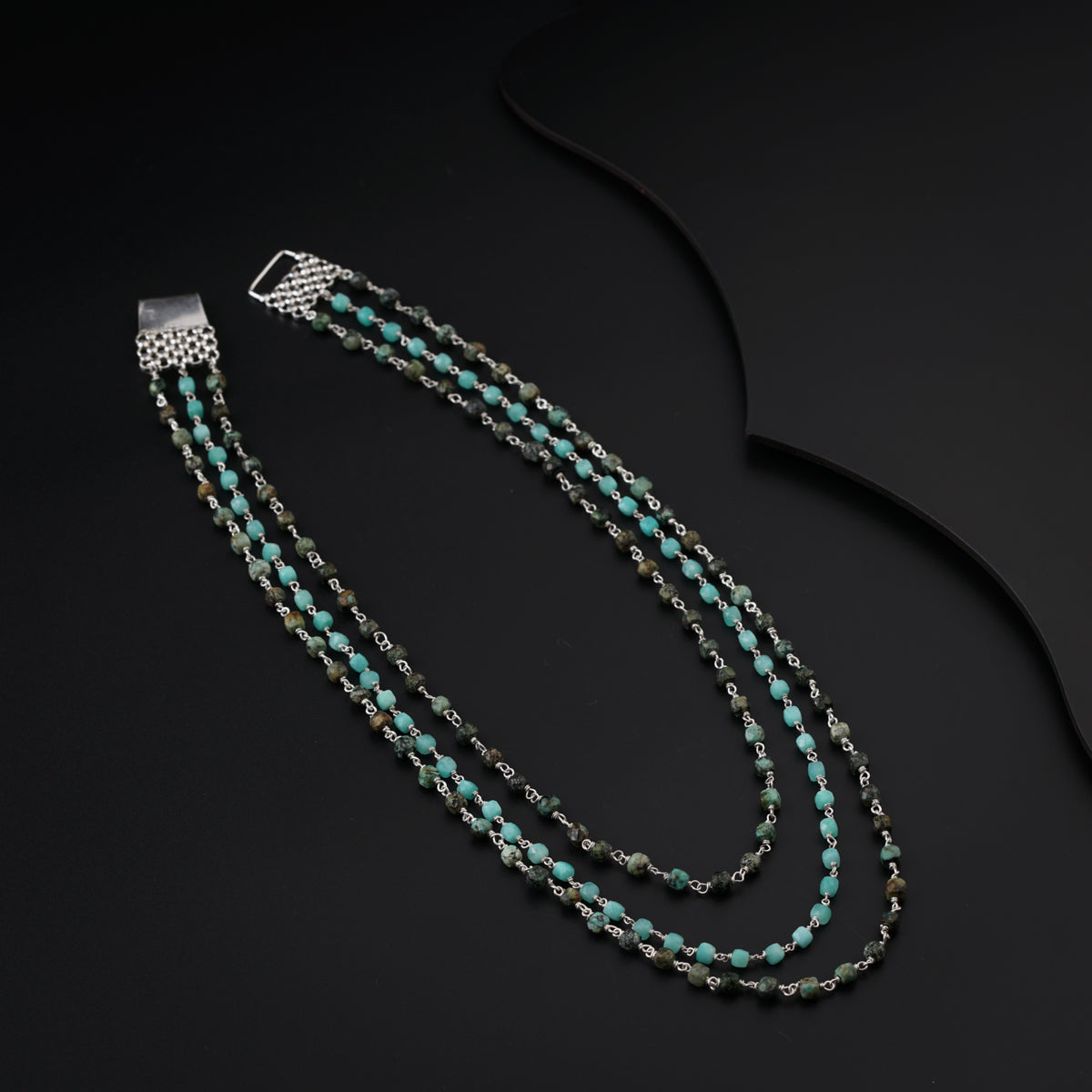 Amazonite & Firoza Stones Layered Silver Necklace