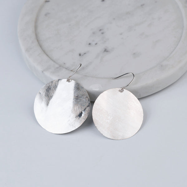 Silver Round Textured Earrings
