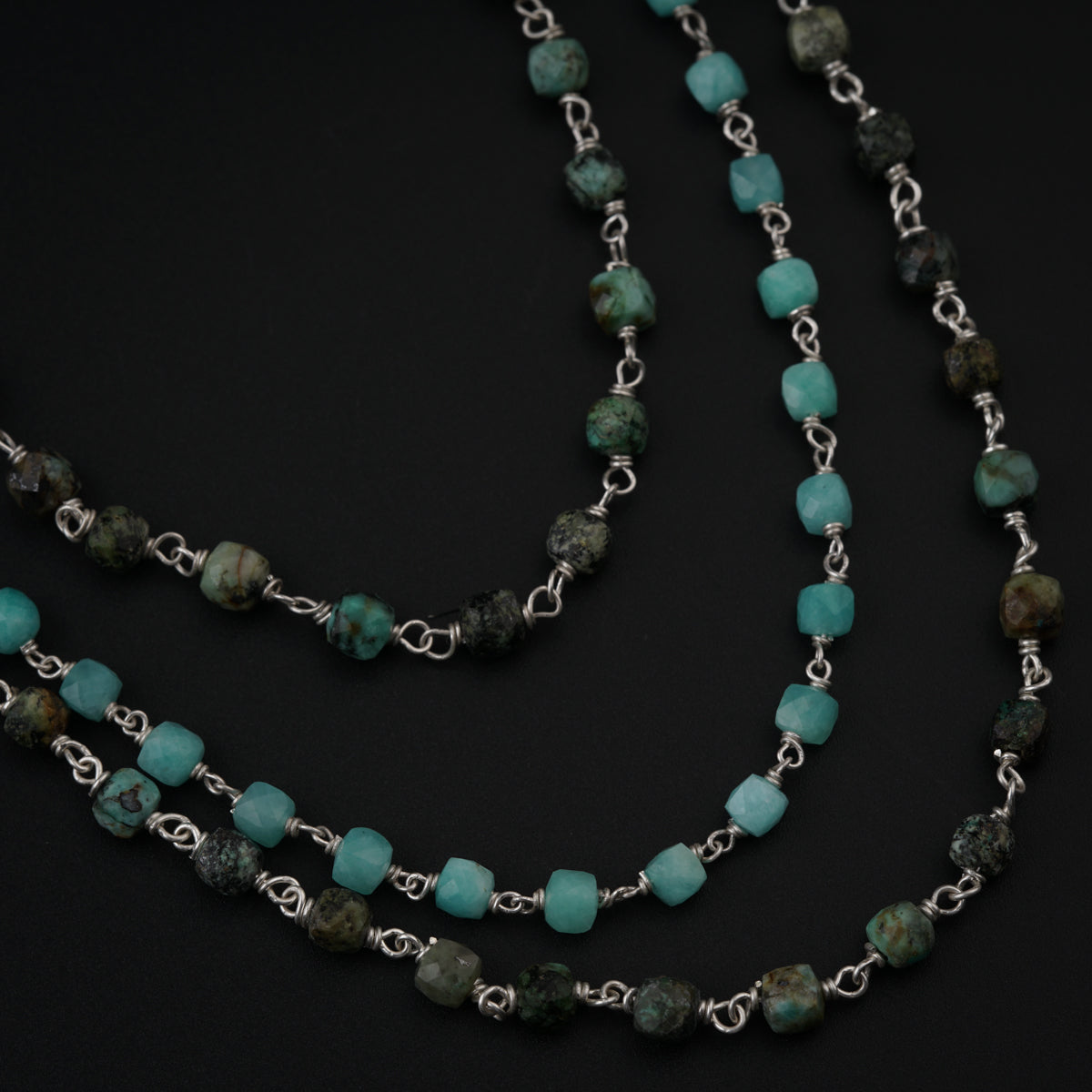 Amazonite & Firoza Stones Layered Silver Necklace