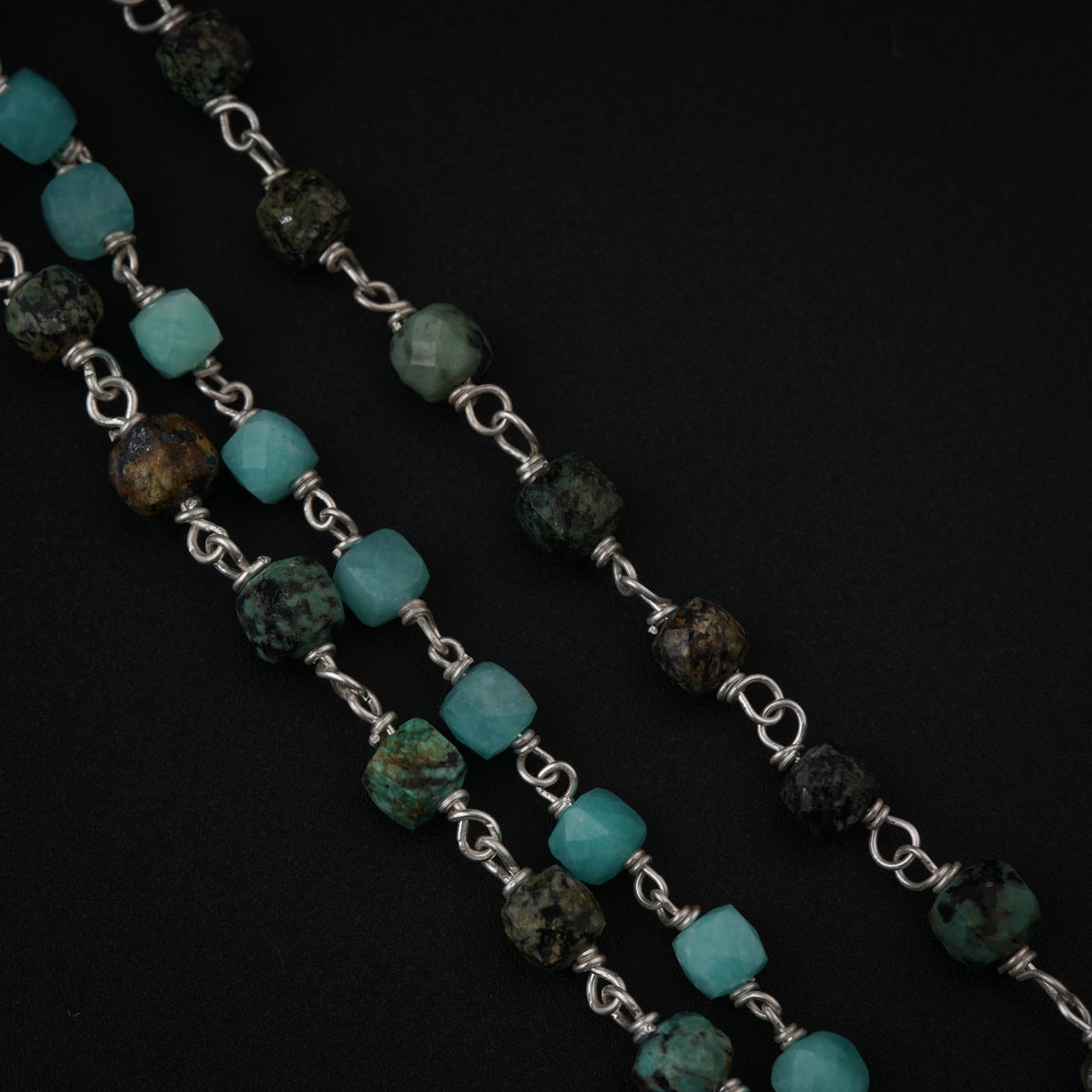 Amazonite & Firoza Stones Layered Silver Necklace