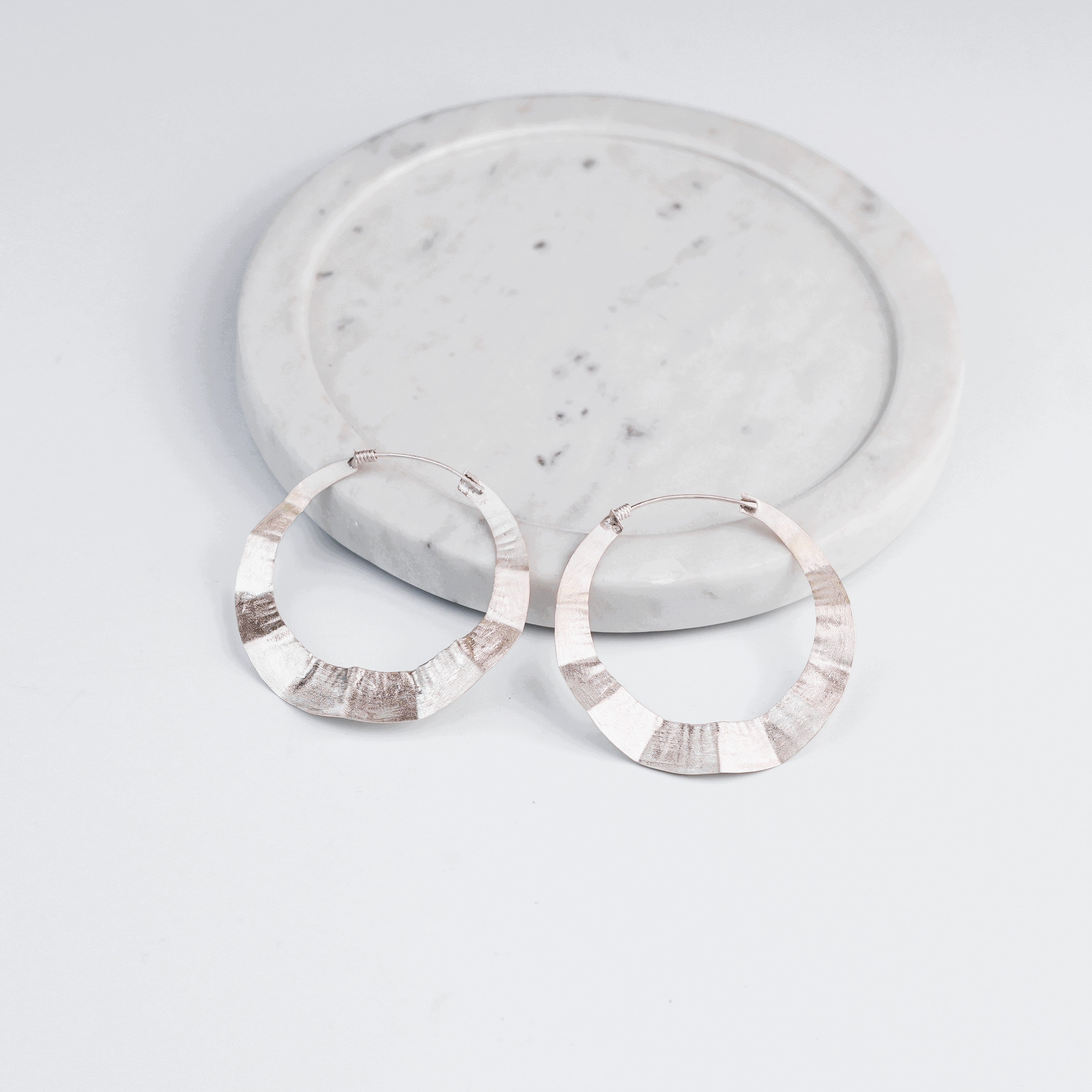 Silver Textured Hoop Earrings