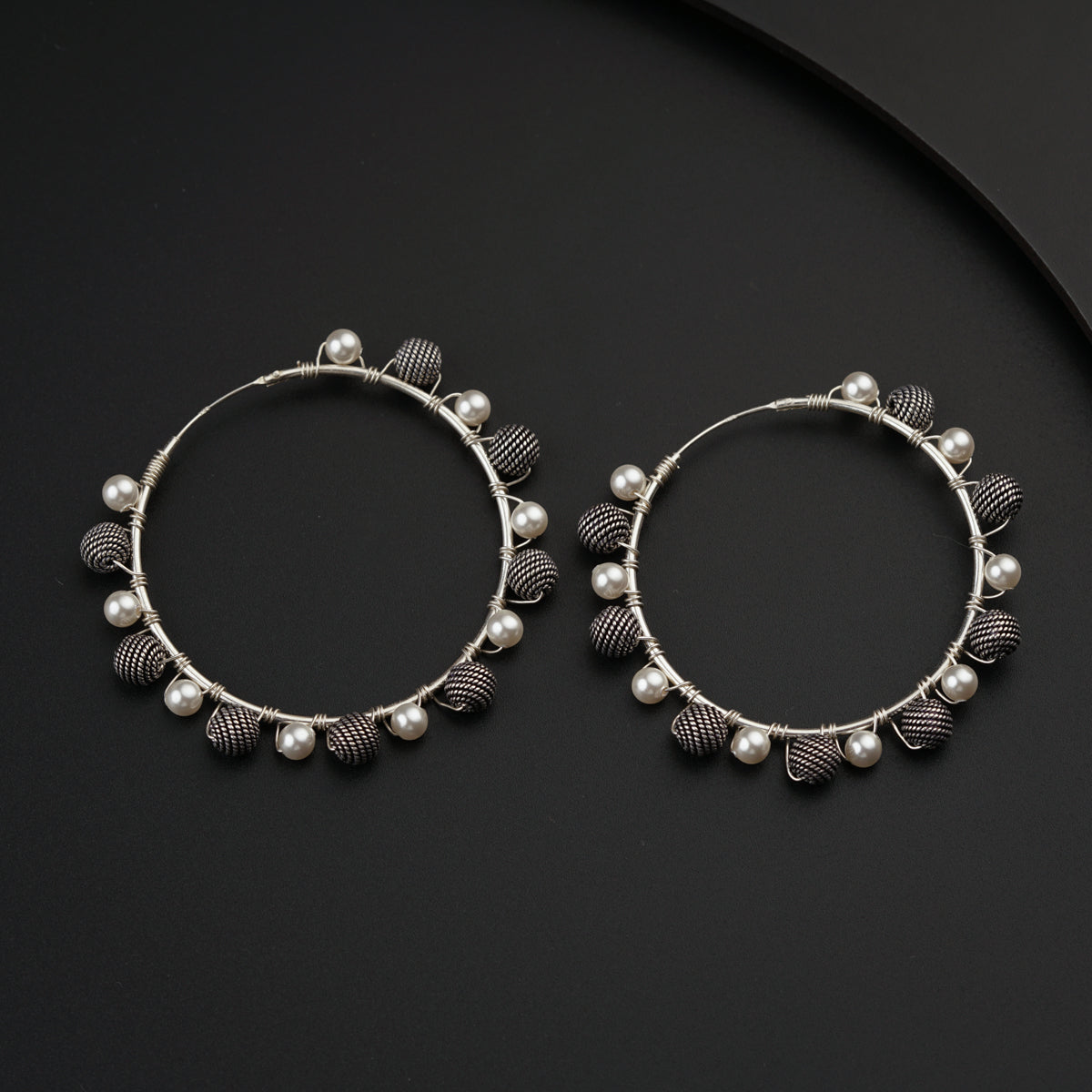 Silver Bead Hoops with Pearls