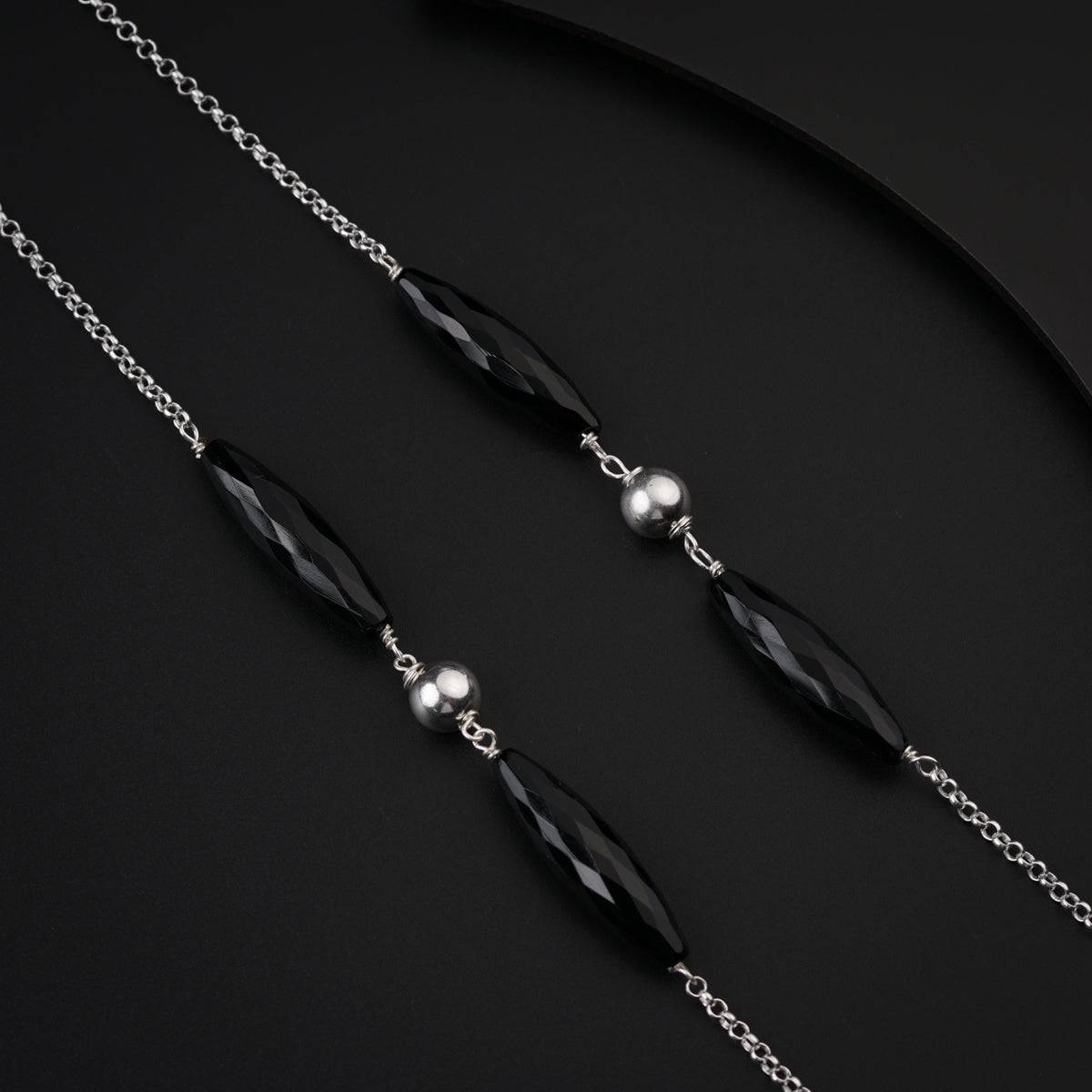 Black Onyx and Silver Bead Chain Necklace