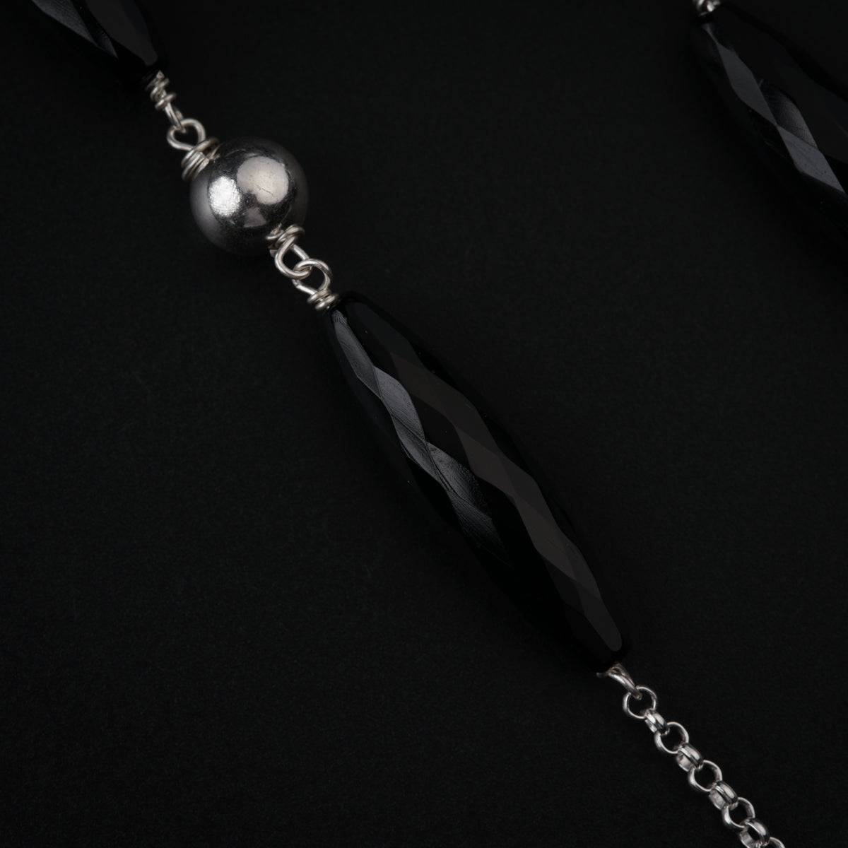 Black Onyx and Silver Bead Chain Necklace