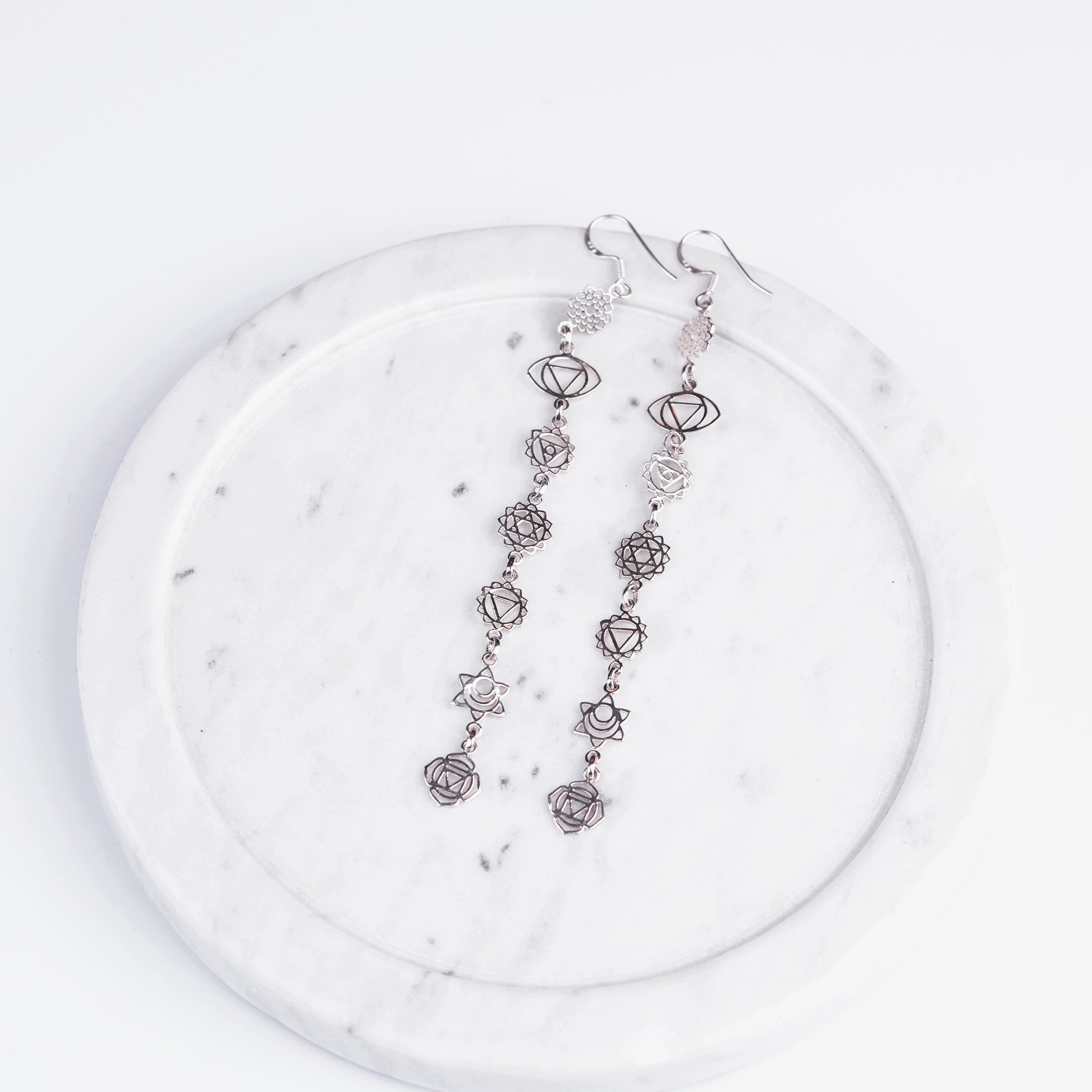 Seven Chakra Silver Earrings