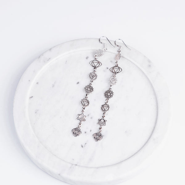 Seven Chakra Silver Earrings